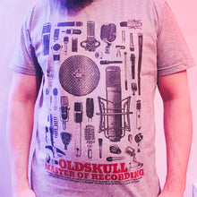 Load image into Gallery viewer, Whether you rock a mic or a turntable, recording artist or musician, plug in and put your sound out to the universe.  This shirt features the tools of the trade for musicians, singers and recording artists alike in Grey. All the microphones you could need. You record your soul in your music.  You put your heart and sweat into every note, every beat.  You know what its like to be a true recording artist.  You live for your art. - Oldskull Shirts Store USA the best shirt store in North America.